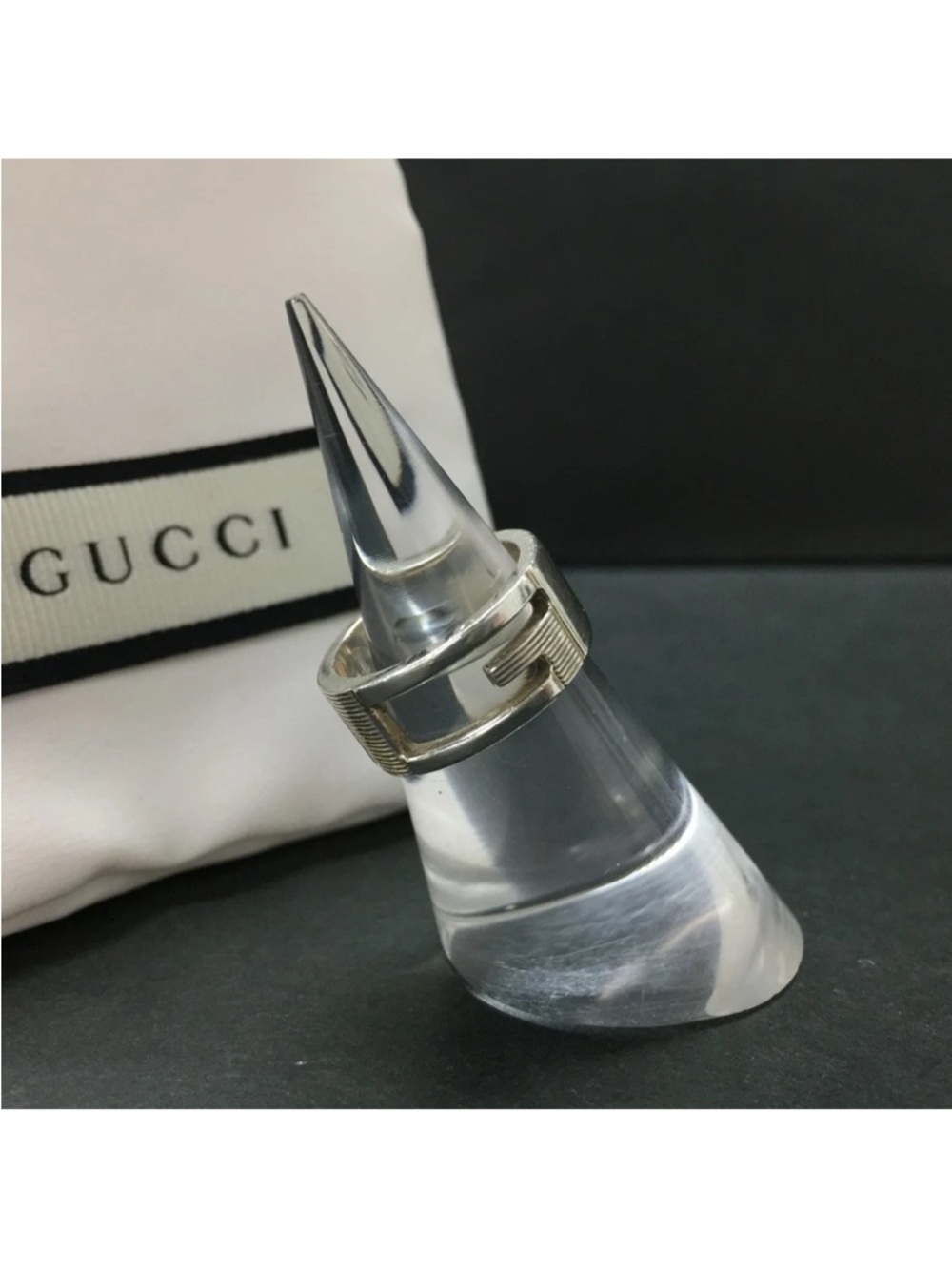 GUCCI Branded G Logo Silver 925 Ring ISO sz:48 with Trinket Bag👝